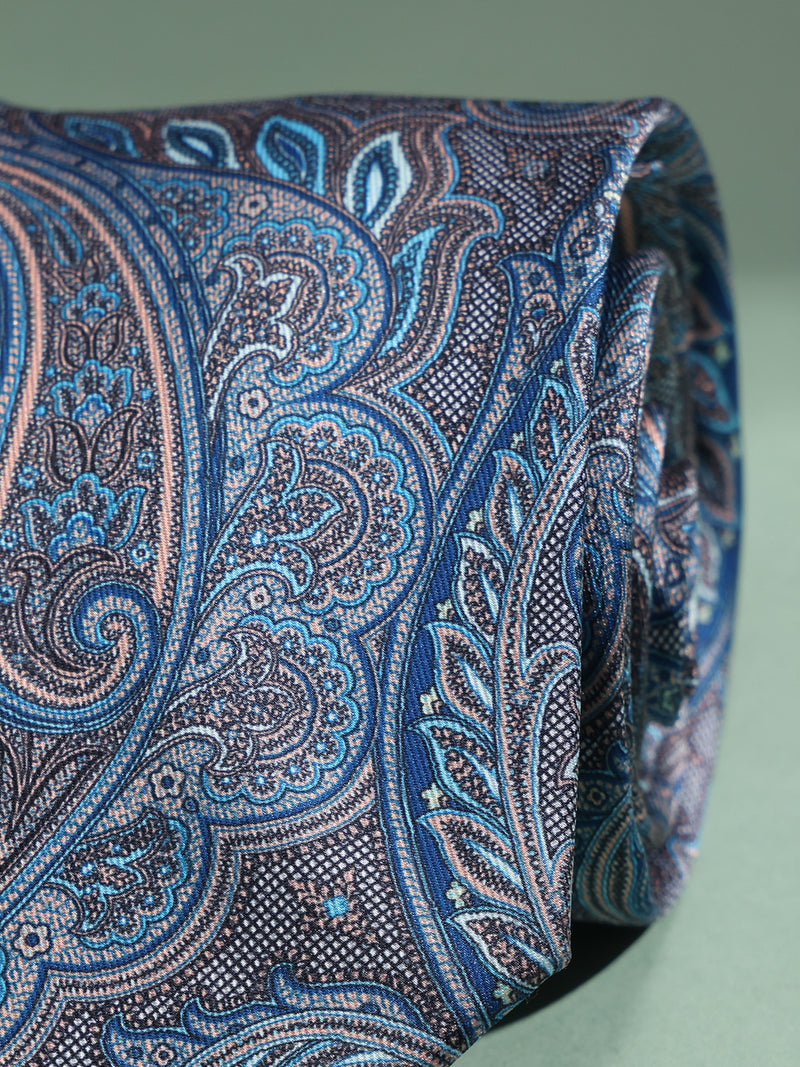 Blue & Silver Paisley Printed Necktie