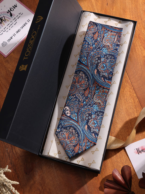 Blue Paisley Printed Necktie