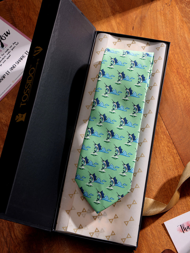 Green Fish Printed Necktie