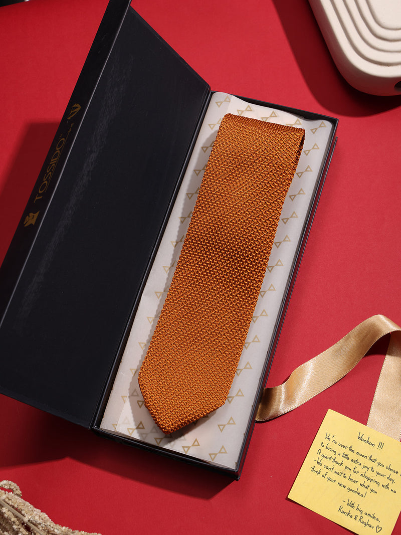 Orange Solid Knitted Necktie