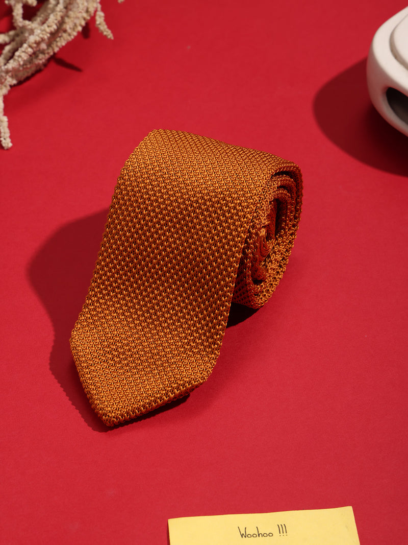 Orange Solid Knitted Necktie