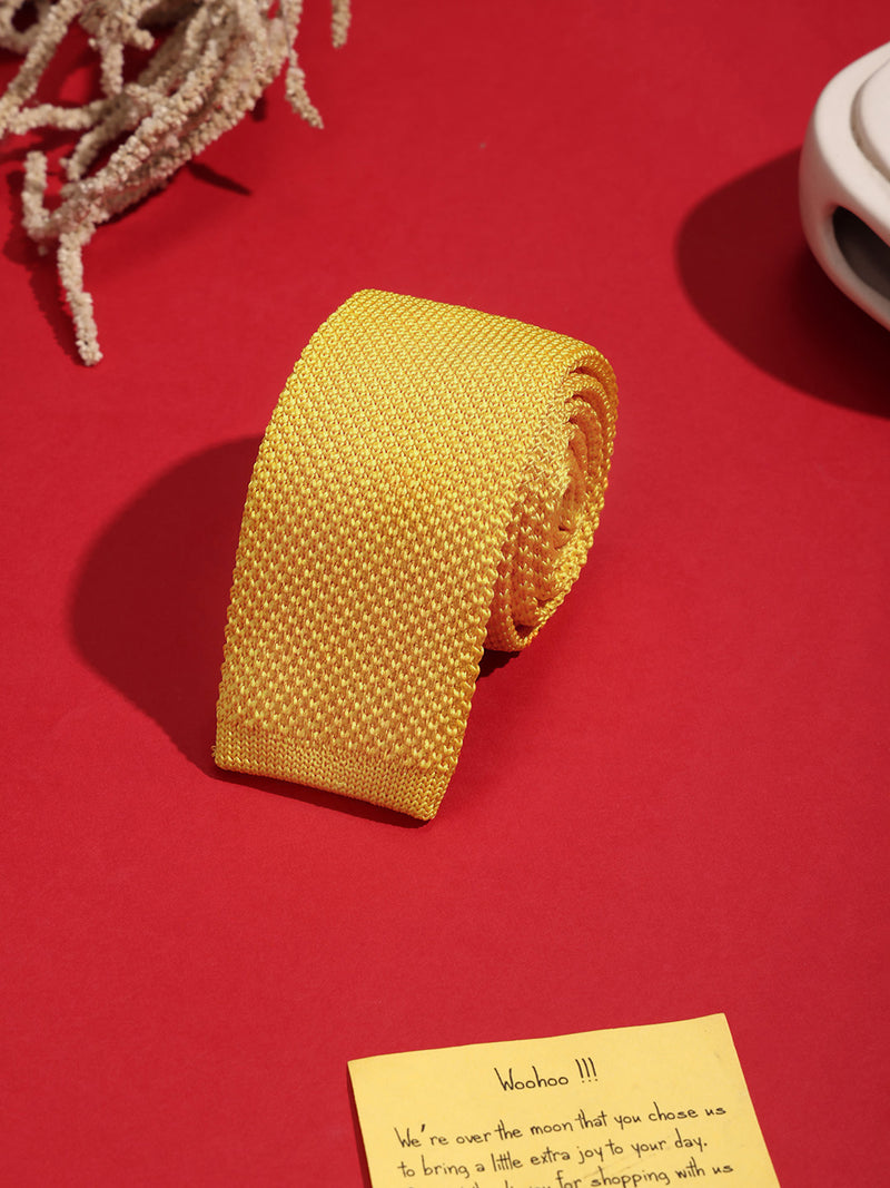 Yellow Solid Knitted Necktie