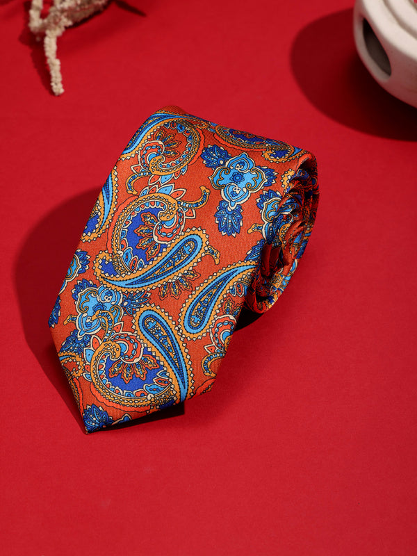 Orange Paisley Printed Necktie