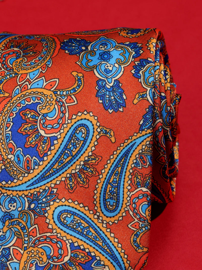 Orange Paisley Printed Necktie