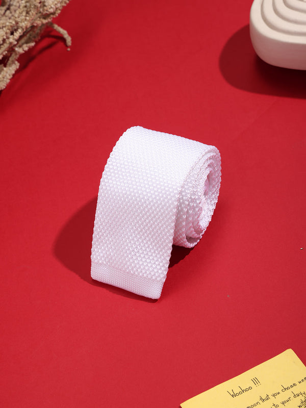 White Solid Knitted Necktie