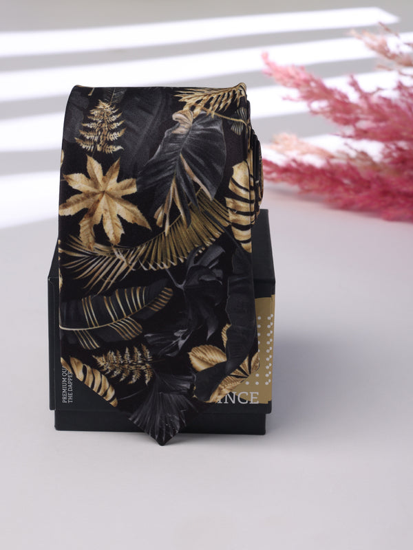 Black Floral Printed Necktie