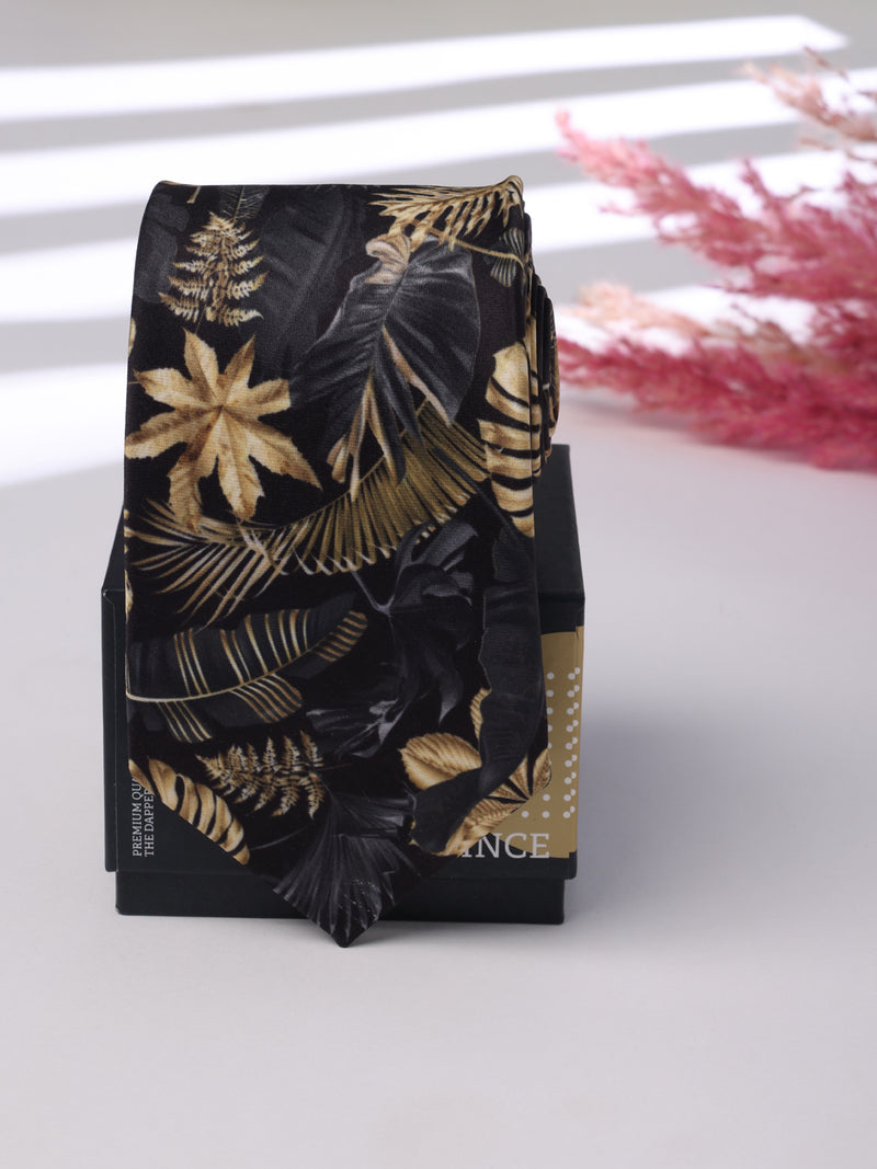 Black Floral Printed Necktie