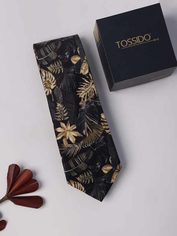 Black Floral Printed Necktie