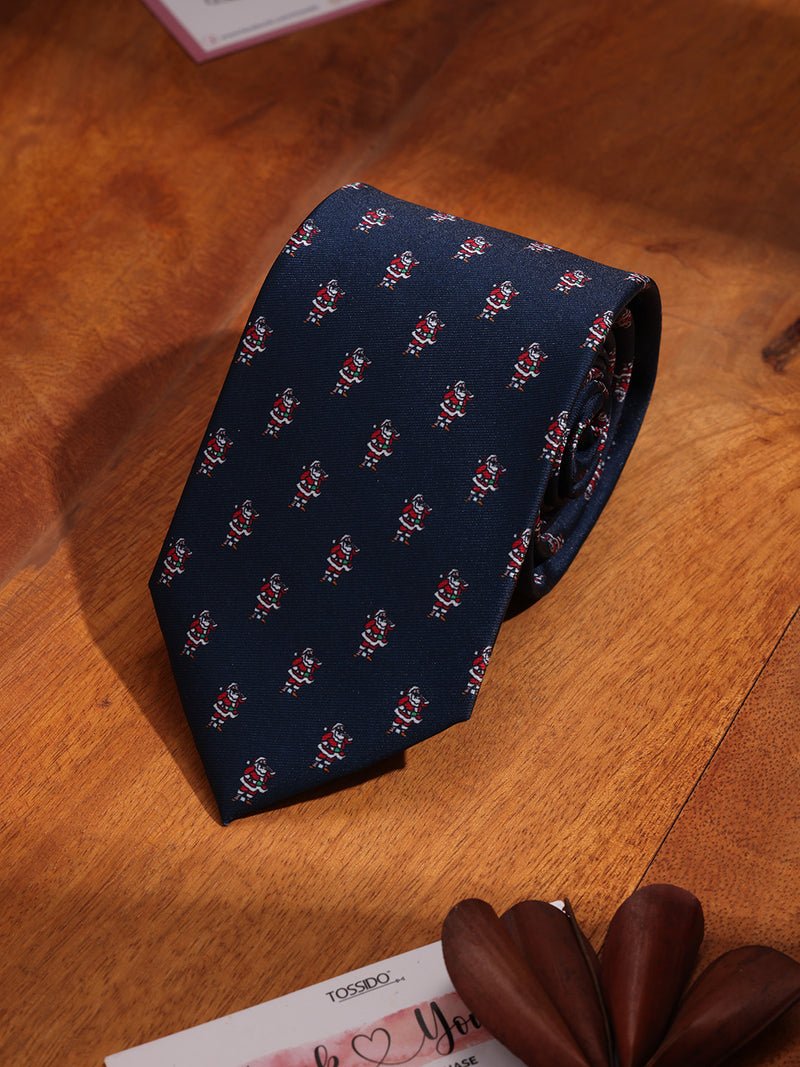 Blue Santa Printed Necktie