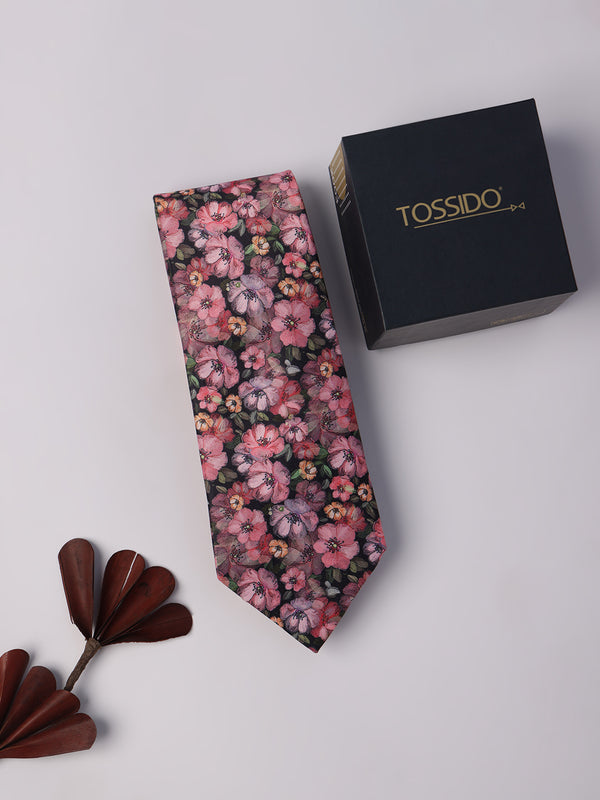 Pink Floral Printed Necktie