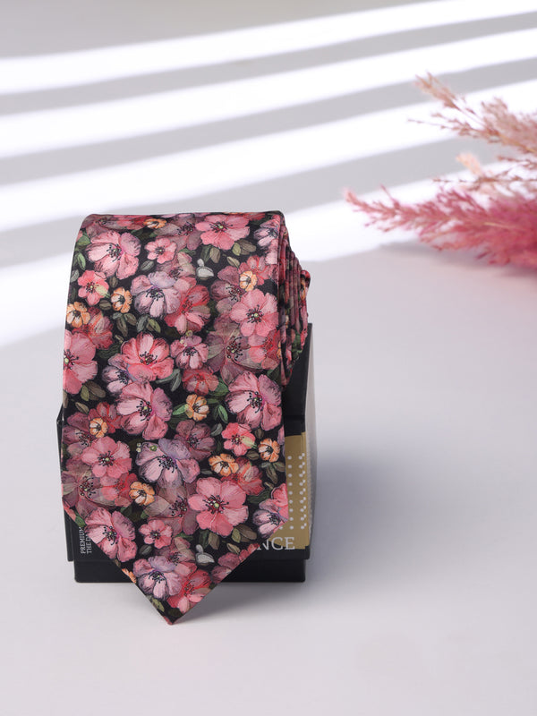 Pink Floral Printed Necktie