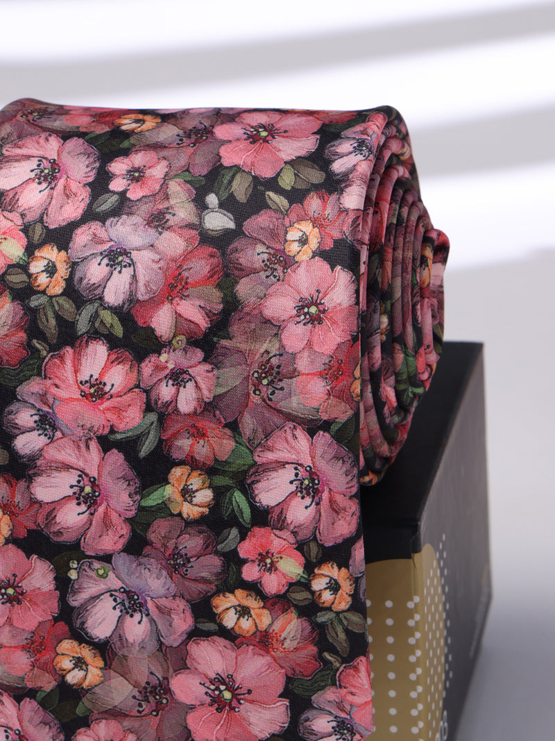 Pink Floral Printed Necktie