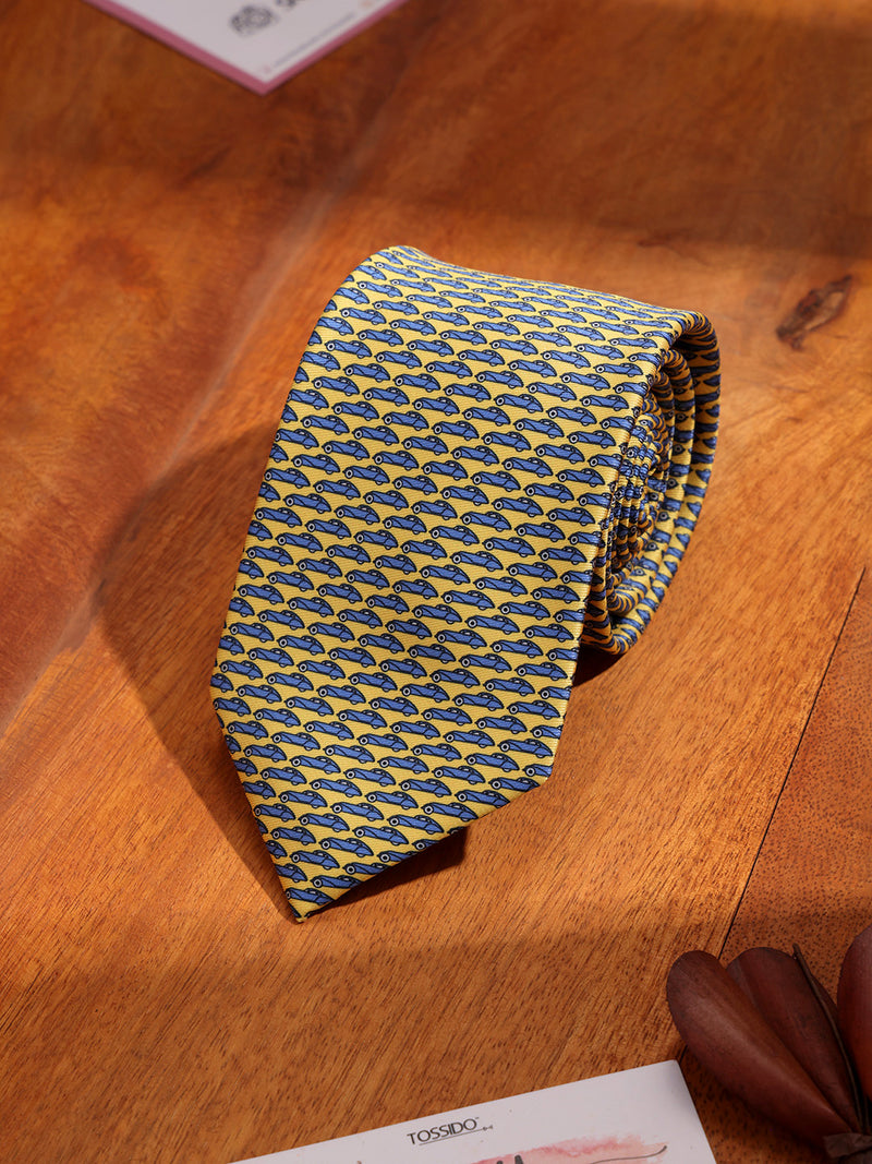 Mustard Cars Printed Necktie