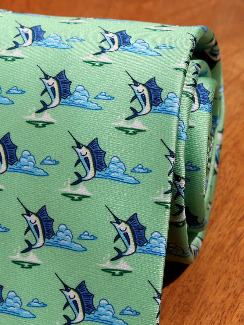 Green Fish Printed Necktie