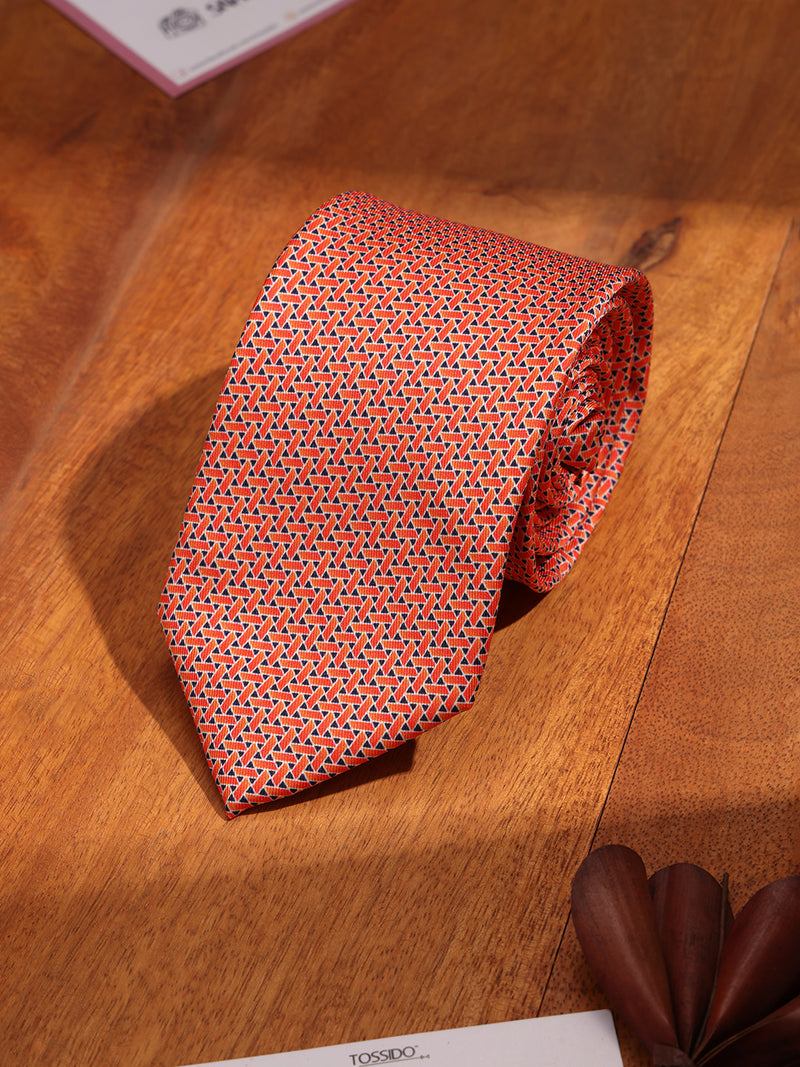 Peach Geometric Printed Necktie