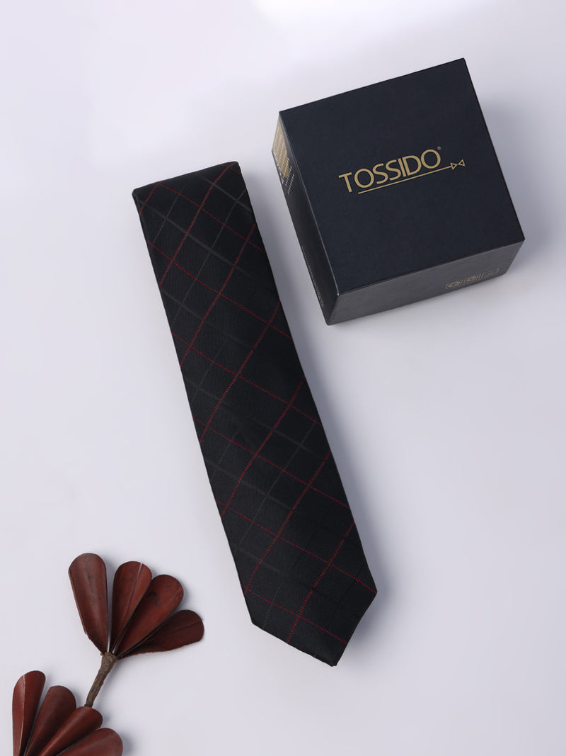Black Check Skinny Necktie