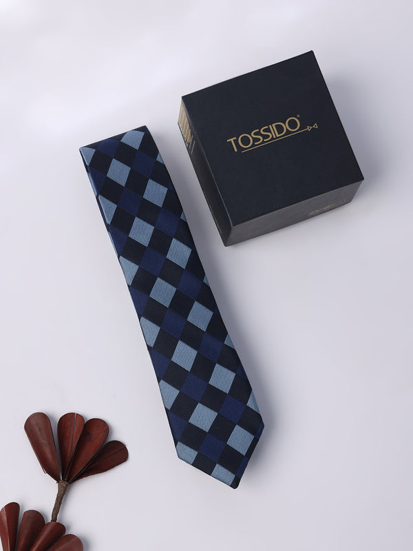Blue Check Skinny Necktie