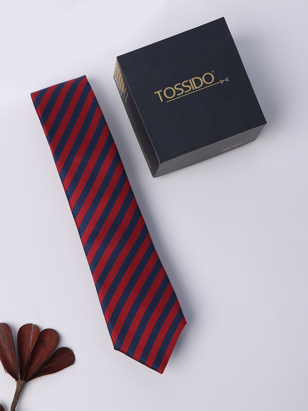 Red & Blue Stripe Skinny Necktie