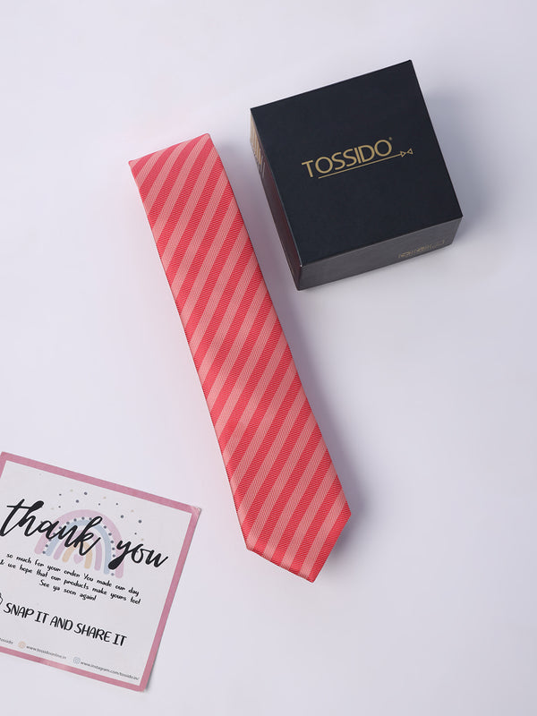 Peach Stripe Skinny Necktie