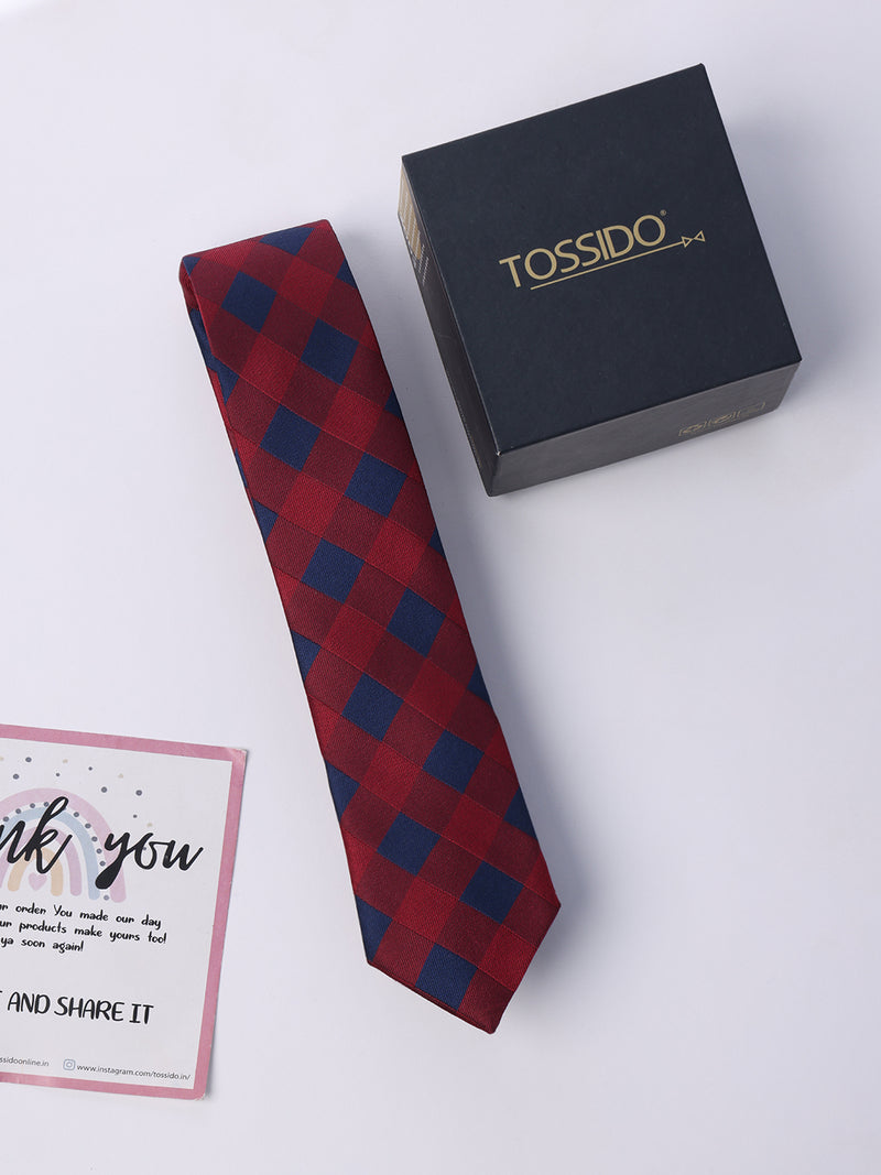 Blue & Red Check Skinny Necktie