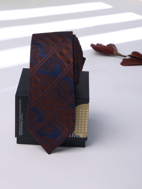 Blue & Brown Check Skinny Necktie