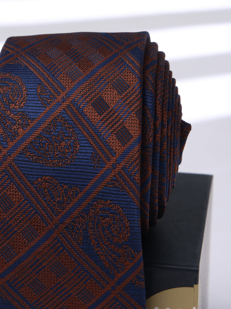 Blue & Brown Check Skinny Necktie