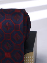 Blue & Maroon Geometric Skinny Necktie