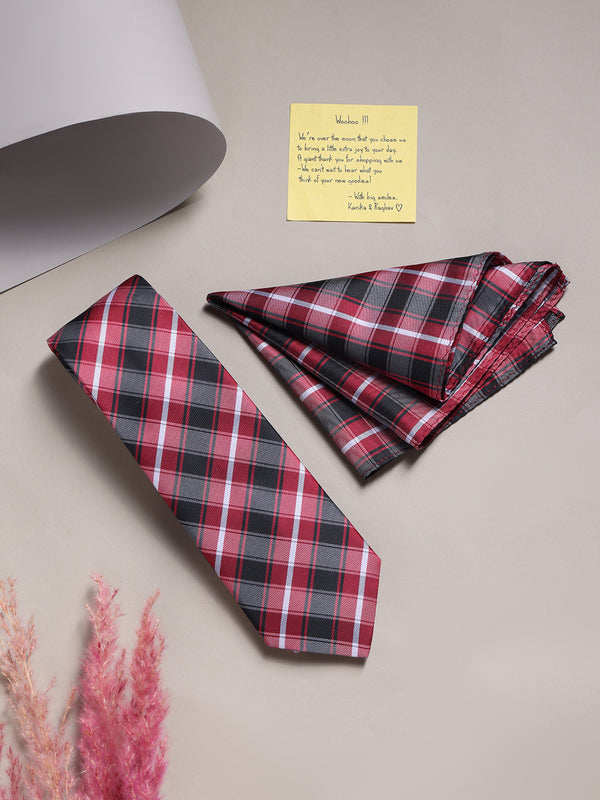 Maroon Check Necktie & Pocket Square Giftset