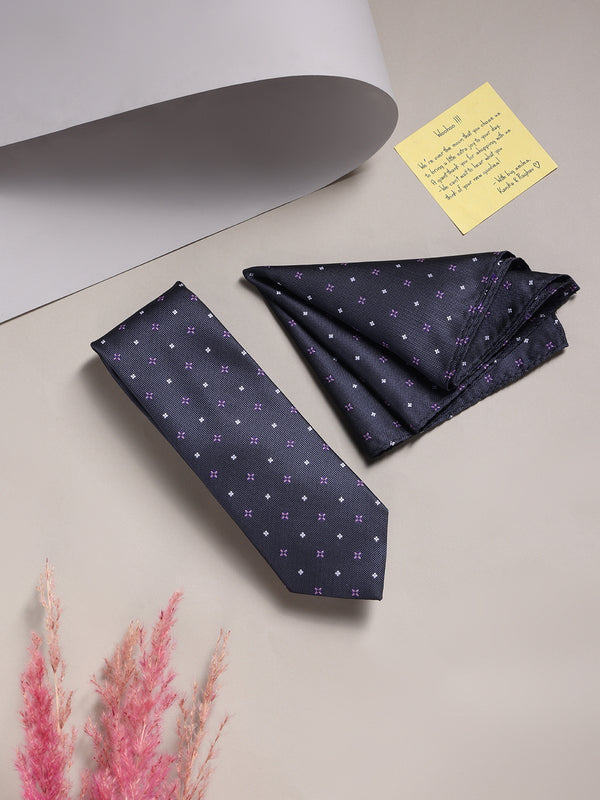Grey Geometric Necktie & Pocket Square Giftset