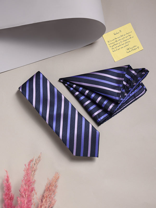 Blue Stripe Necktie & Pocket Square Giftset