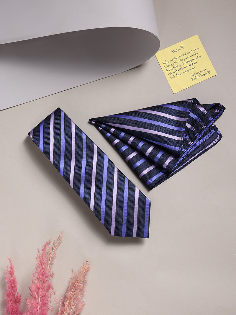 Blue Stripe Necktie & Pocket Square Giftset