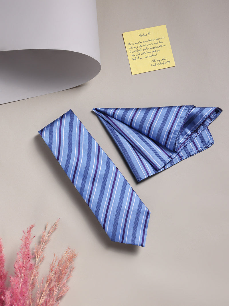 Blue Stripe Necktie & Pocket Square Giftset