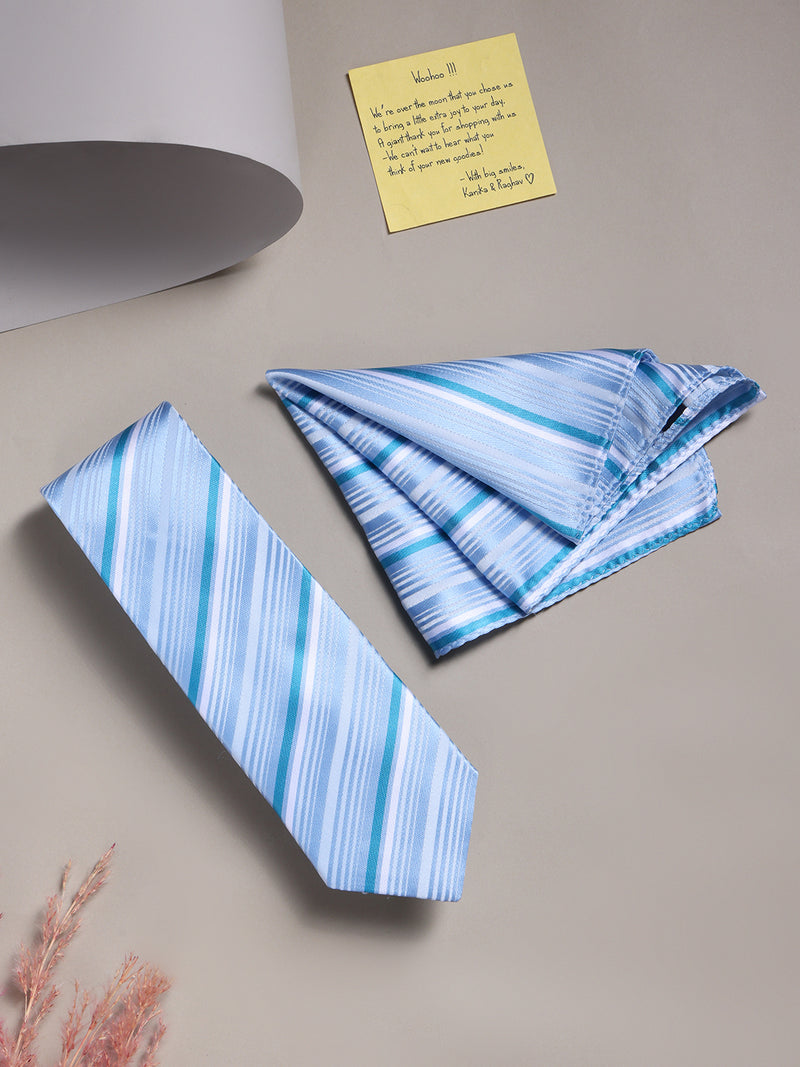 Blue Stripe Necktie & Pocket Square Giftset