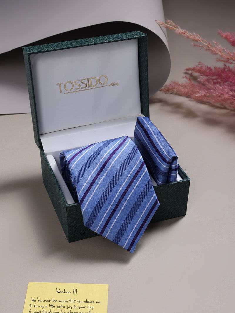 Blue Stripe Necktie & Pocket Square Giftset