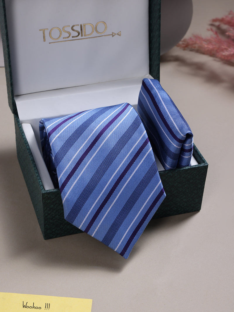 Blue Stripe Necktie & Pocket Square Giftset
