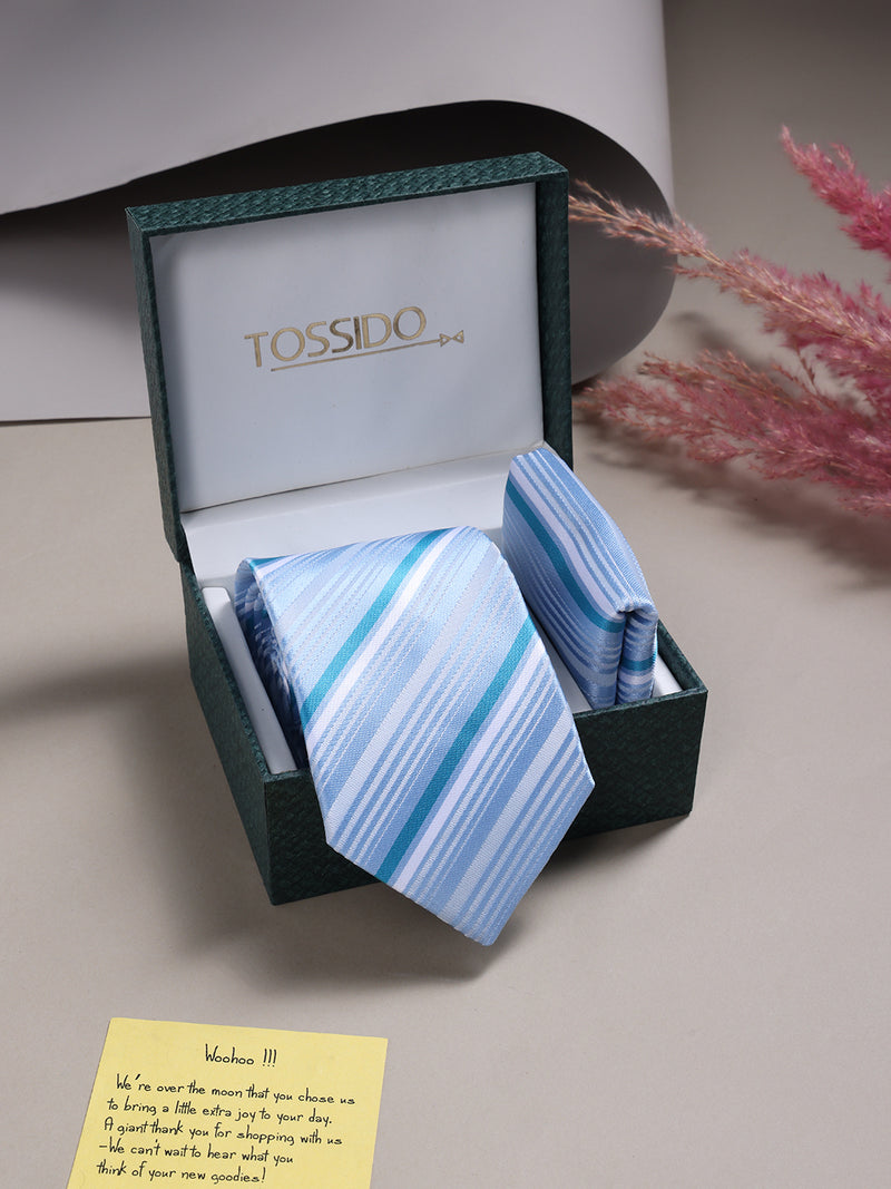 Blue Stripe Necktie & Pocket Square Giftset