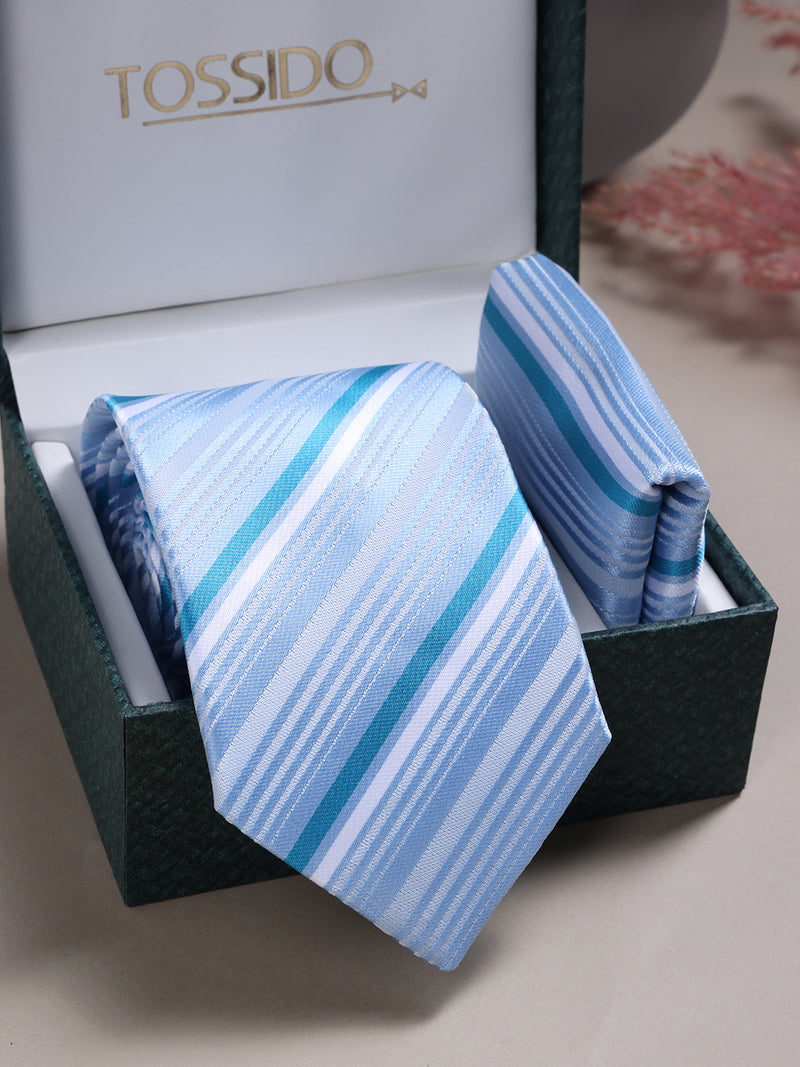 Blue Stripe Necktie & Pocket Square Giftset