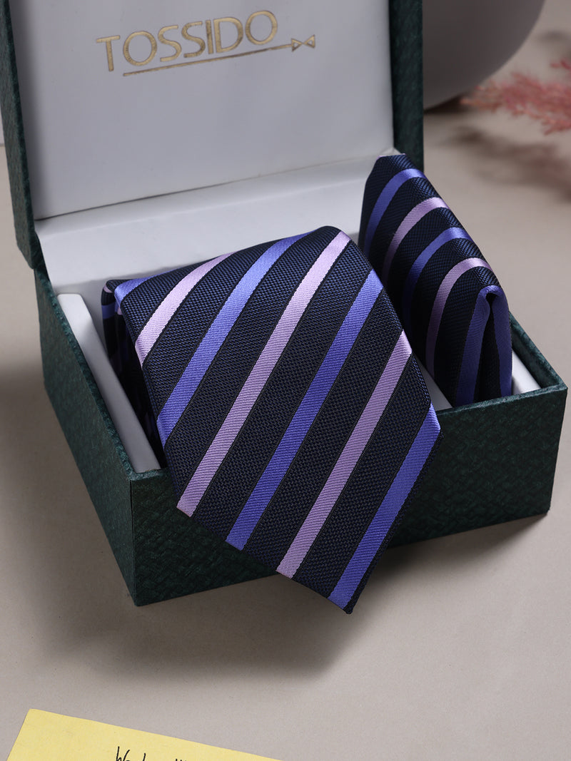 Blue Stripe Necktie & Pocket Square Giftset