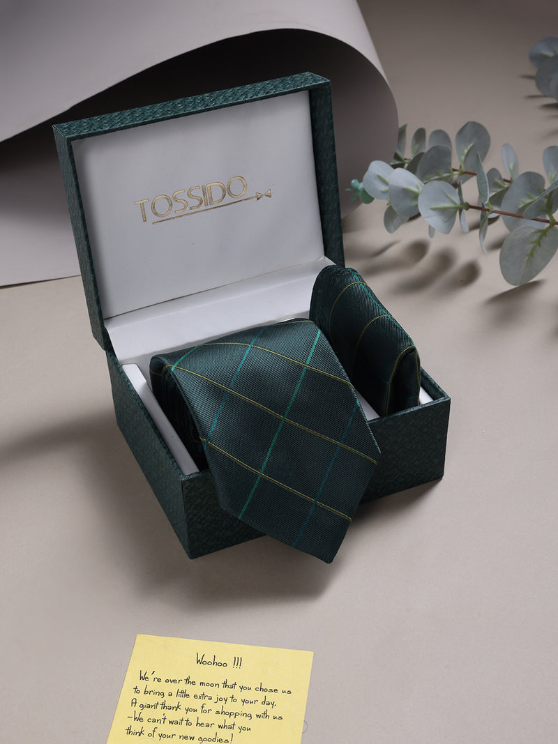 Green Check Necktie & Pocket Square Giftset