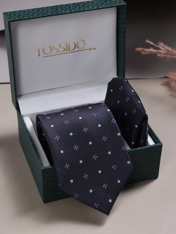 Grey Geometric Necktie & Pocket Square Giftset