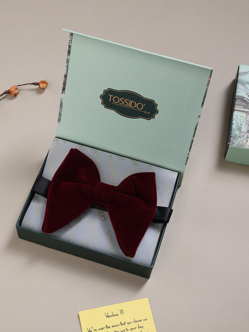 Maroon Solid Velvet Bowtie