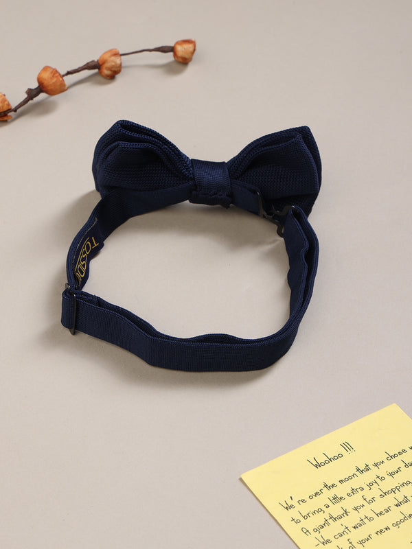 Navy Blue Solid Knitted Bowtie