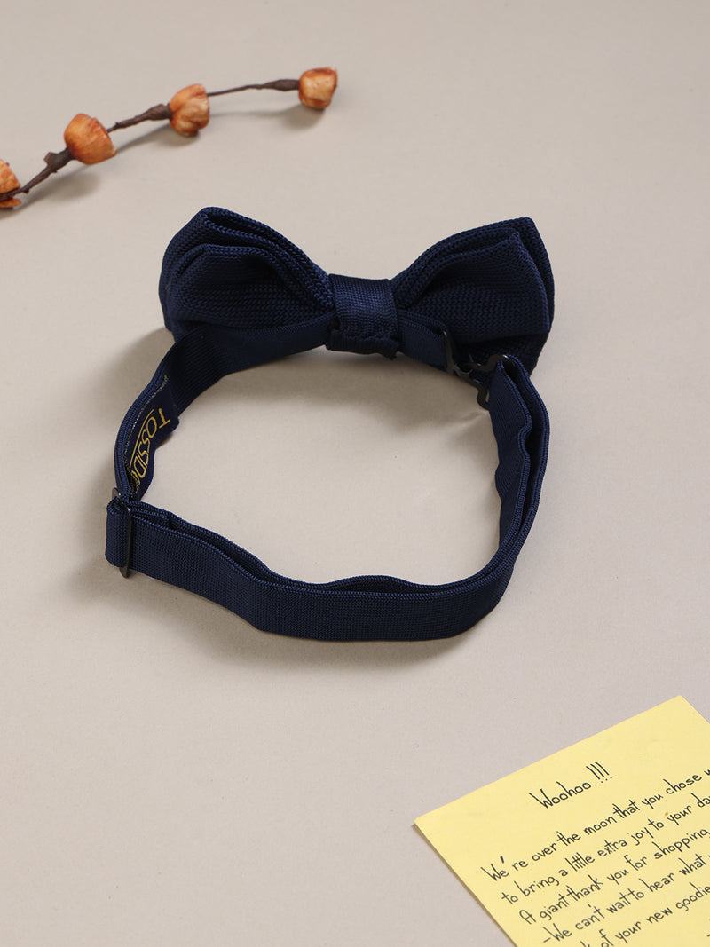 Navy Blue Solid Knitted Bowtie