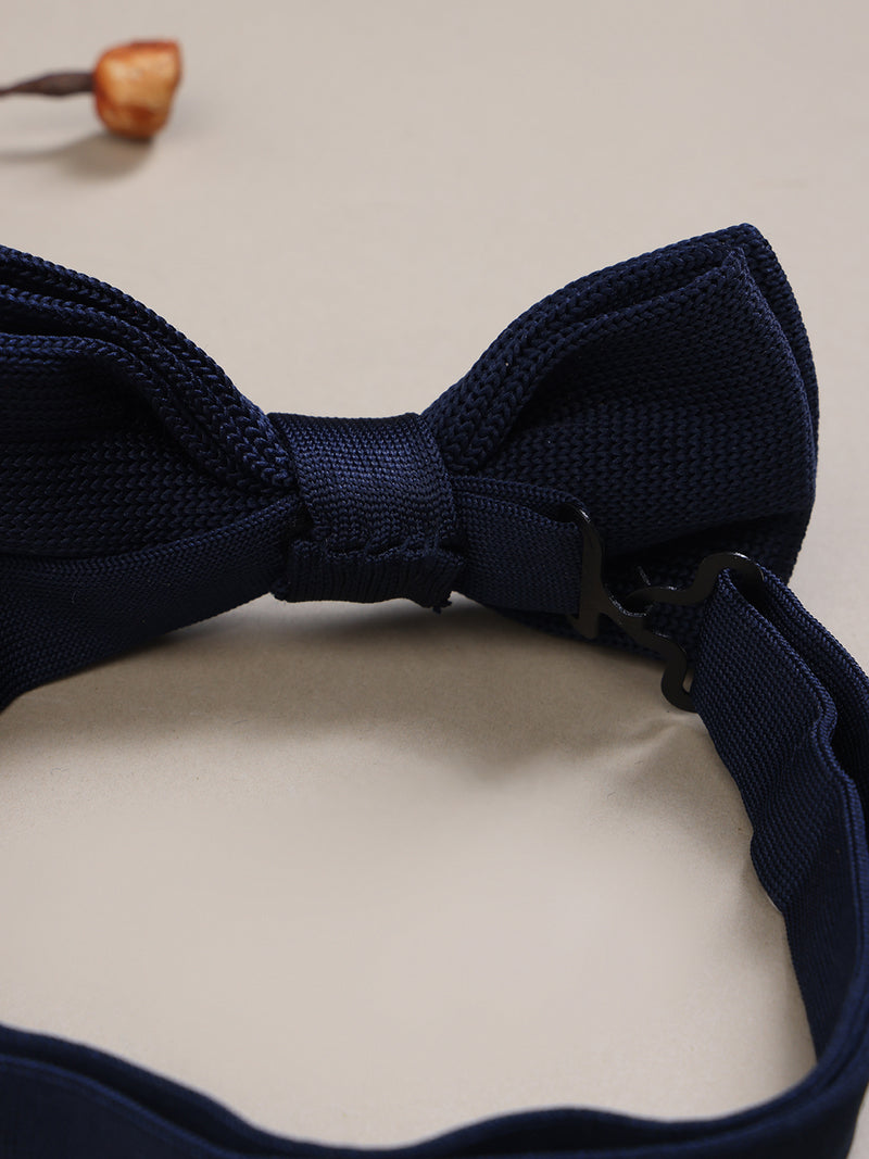 Navy Blue Solid Knitted Bowtie