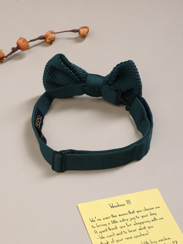 Dark Green Solid Knitted Bowtie