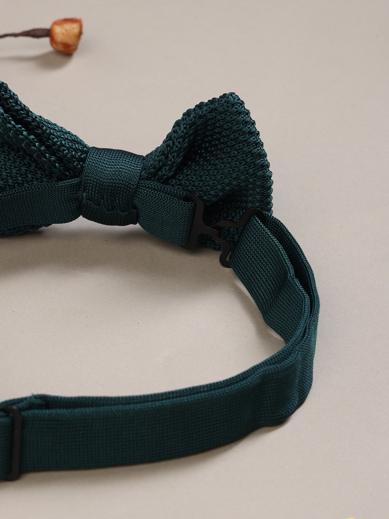 Dark Green Solid Knitted Bowtie