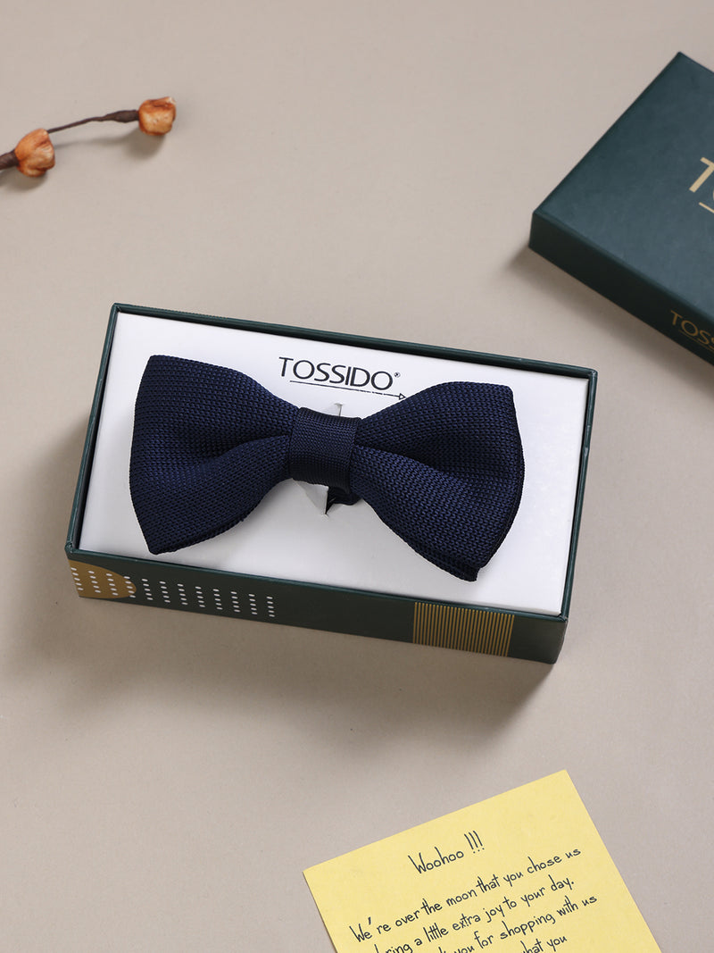 Navy Blue Solid Knitted Bowtie