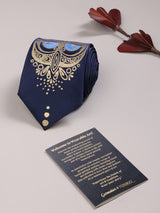 Navy Blue Hand-Painted Woven Necktie – Golden Owl