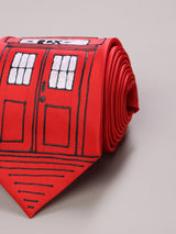 Red Hand-Painted Woven Necktie – London K2 Telephone Booth