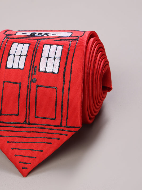 Red Hand-Painted Woven Necktie – London K2 Telephone Booth